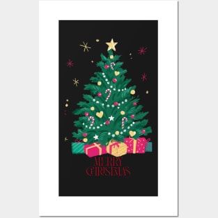 Merry Christmas Tree with gift Posters and Art